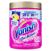 A 470g tub of Vanish Laundry Booster and Stain Remover with a pink label, bold logo, and claims of powerful stain removal and colour protection for vibrant laundry.